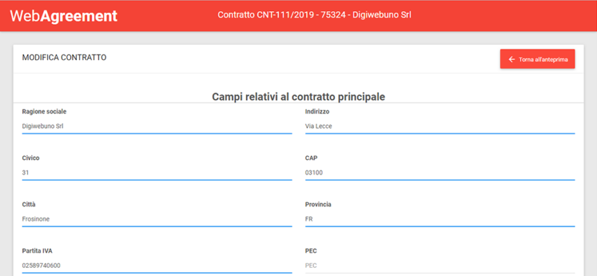 MODIFICA DATI CONTRATTO CLIENTE